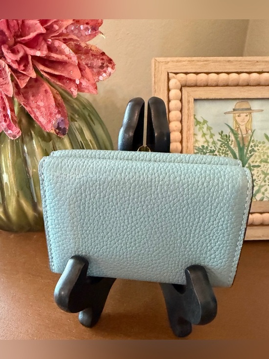 Coach Pebbled Leather Small Wallet in Light Blue - Picture 2 of 14